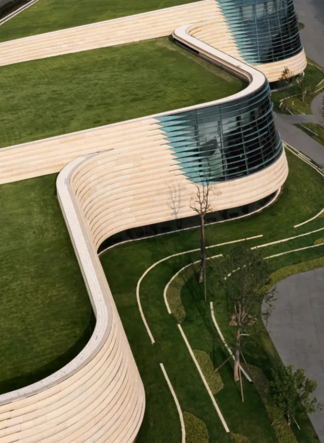 The new Sanxingdui Museum building beside the excavation pits in Guanghan, near Chengdu